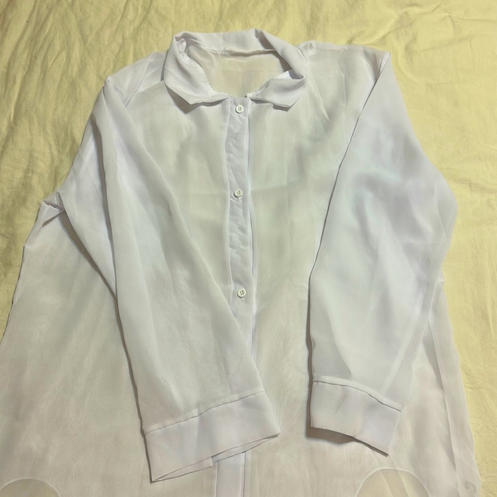 White sheer button down